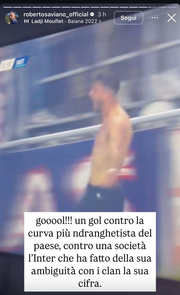 Saviano: “Gol Bologna contro curva ndranghetista e Inter società ambigua coi clan”- immagine 2
