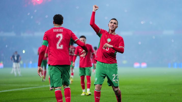 LENS, FRANCE - MARCH 31: Bilal El Khanouss of Morocco celebrates after scoring his team's first goal during the international friendly match between Morocco and Paraguay at Stade Bollaert-Delelis on March 31, 2026 in Lens, France. (Photo by Franco Arland/Getty Images) canada marocco