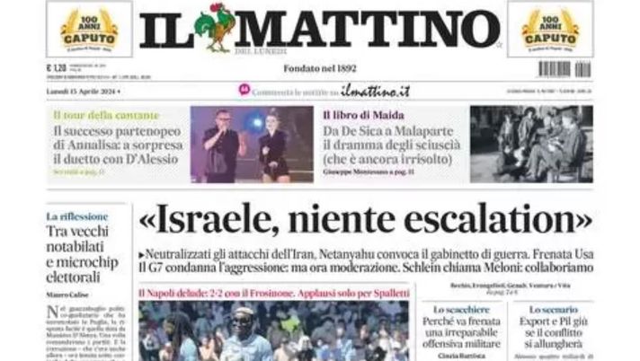 PRIMA PAGINA IL MATTINO OGGI