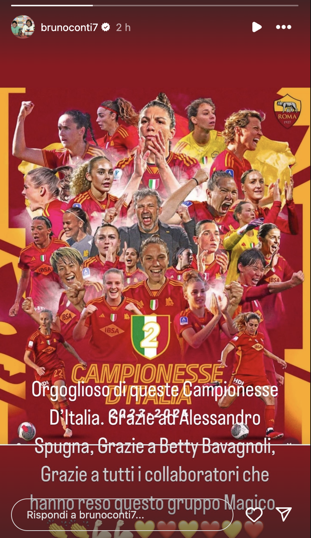 Scudetto Roma Femminile, Bruno Conti: “Orgoglioso di queste campionesse d’Italia”- immagine 2
