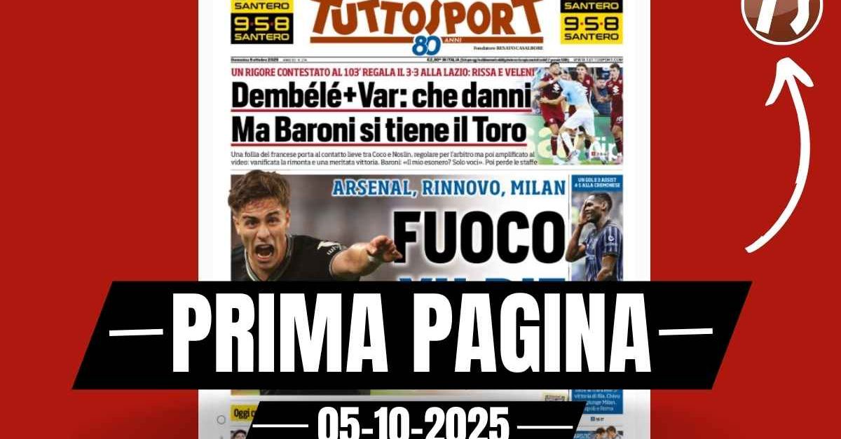 prima pagina tuttosport juventus milan fuoco yildiz