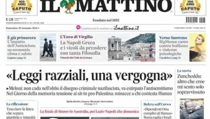 PRIMA PAGINA IL MATTINO: “Finale di Sinner in Australia, poi Lazio-Napoli” - immagine 1