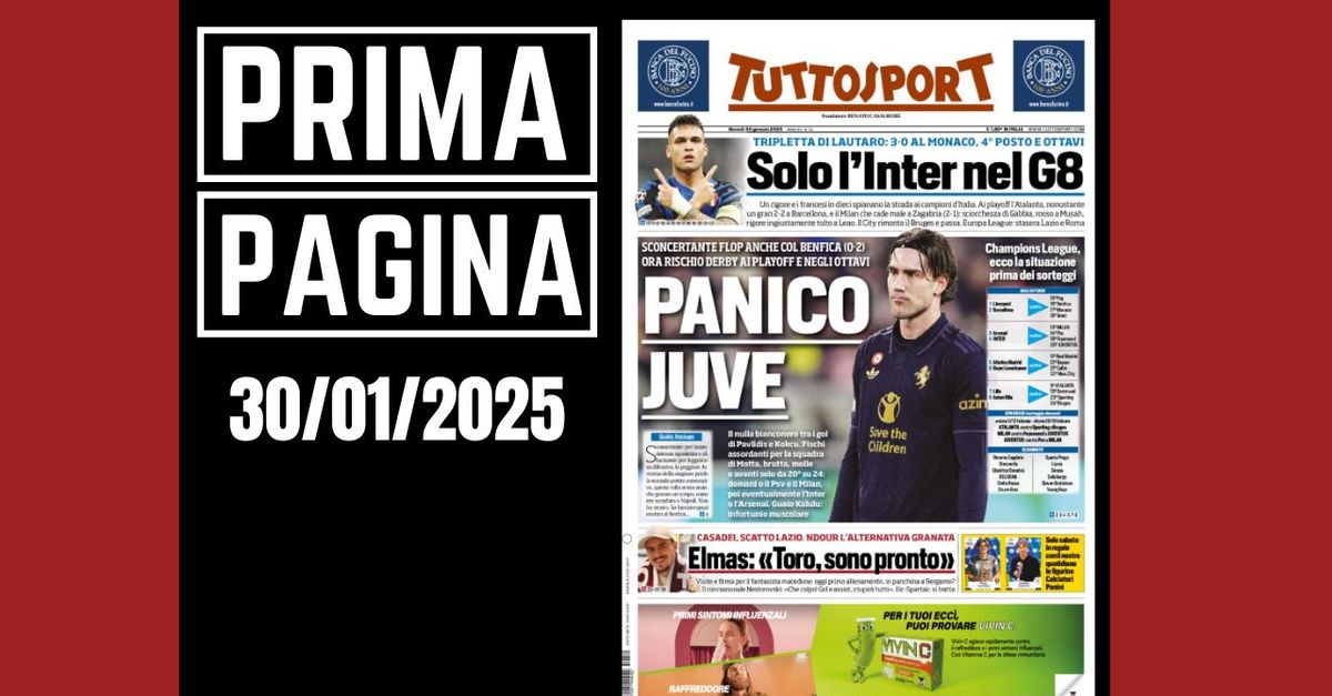 Prima pagina Tuttosport: panico Juventus. Domani o PSV o Milan