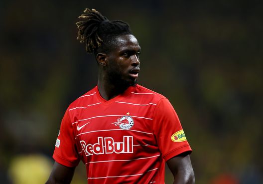 COPENHAGEN, DENMARK - AUGUST 25: Oumar Solet of FC Red Bull Salzburg looks on 3during the UEFA Champions League Play-Offs Leg Two match between Brondby IF and FC Red Bull Salzburg at on August 25, 2021 in Copenhagen, Denmark. (Photo by Martin Rose/Getty Images)