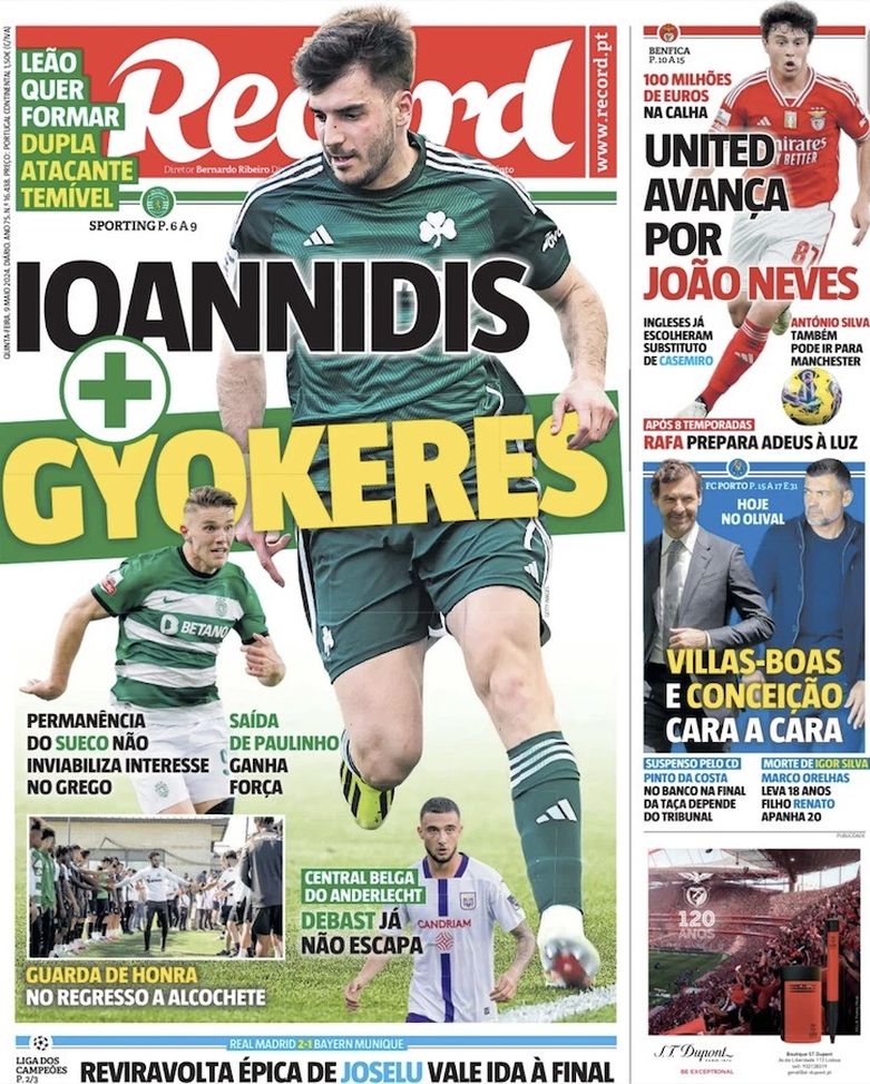 Record, la prima pagina di oggi, giovedì 9 maggio 2024 Record 9 maggio 2024