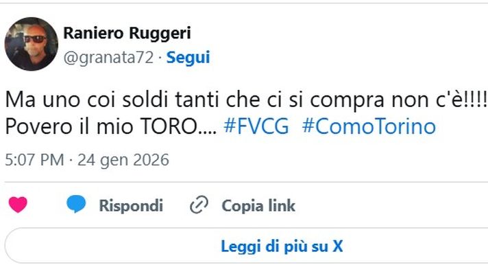 Como-Torino 6-0, le reazioni social: “Ma uno che ci compra non c’è?” Como-Torino 6-0, le reazioni social: “Ma uno che ci compra non c’è?” - immagine 1