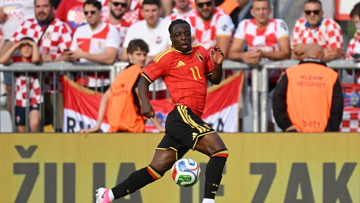 RIJEKA, CROATIA - JUNE 02: Jeremy Doku of Belgium runs with the ball during the international friendly match between Croatia and Belgium at Stadion HNK Rijeka on June 02, 2026 in Rijeka, Croatia. (Photo by Jurij Kodrun/Getty Images) belgio doku