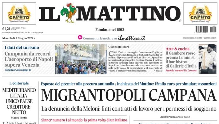 PRIMA PAGINA IL MATTINO OGGI: “Tutto pronto per Conte, cena con DeLa e firma” prima pagina il mattino oggi