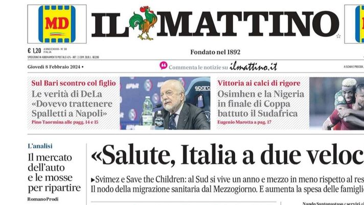 prima pagina il mattino oggi