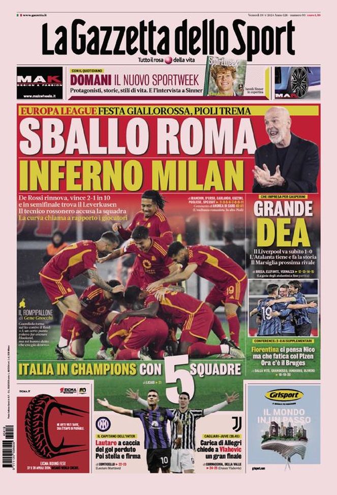 Prima Pagina Gazzetta dello Sport 19 aprile Prima Pagina Gazzetta dello Sport 19 aprile
