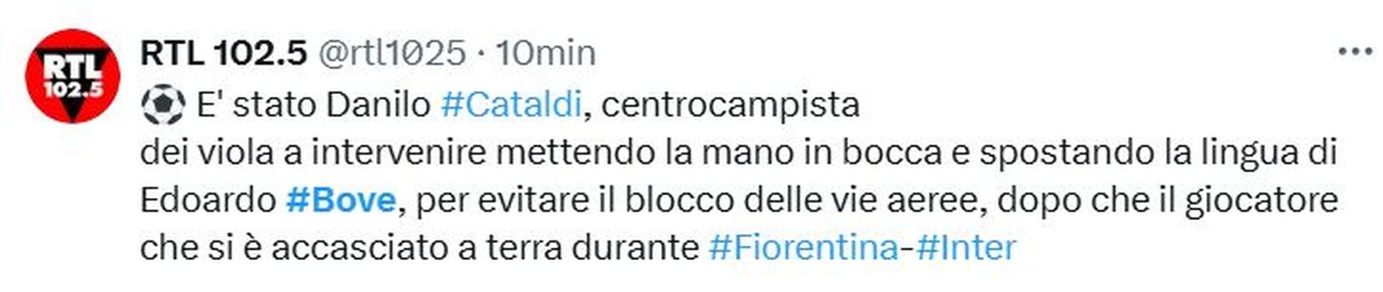 Cataldi provvidenziale: ha evitato il soffocamento di Bove spostandogli la lingua- immagine 2