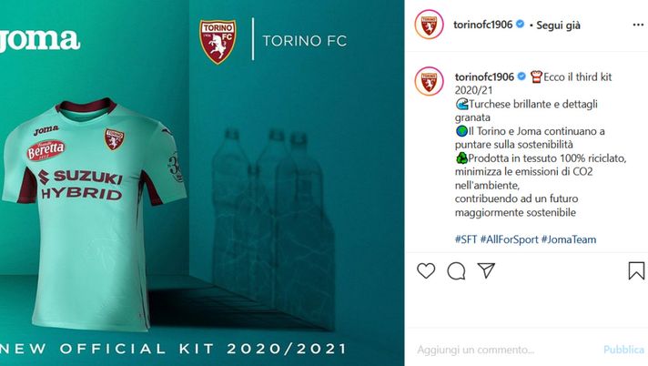 Torino, ecco la terza maglia: turchese e dettagli granata - immagine 1