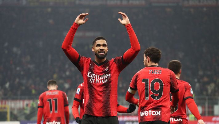 MILAN, ITALY - JANUARY 27: Ruben Loftus-Cheek of AC Milan celebrates scoring his team's second goal during the Serie A TIM match between AC Milan and Bologna FC - Serie A TIM  at Stadio Giuseppe Meazza on January 27, 2024 in Milan, Italy. (Photo by Marco Luzzani/Getty Images)  Loftus