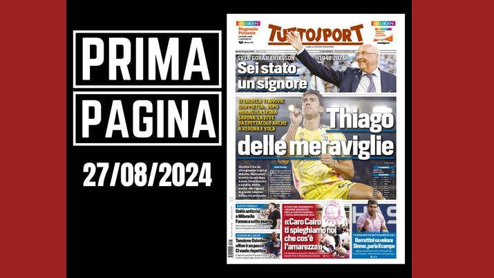 Tuttosport, la prima pagina di oggi, martedì 27 agosto 2024 Tuttosport