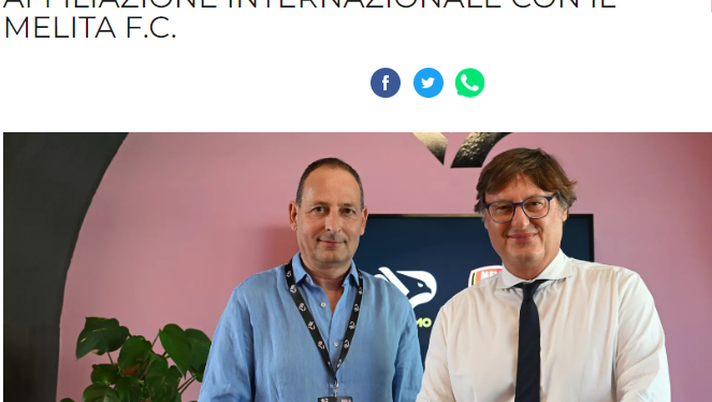 Palermo, affiliazione internazionale con il Melita: l’annuncio del club rosanero  Palermo, affiliazione internazionale con il Melita: l’annuncio del club rosanero - immagine 1