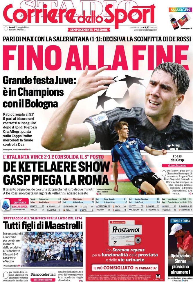 Il Corriere dello Sport, la prima pagina di oggi, lunedì 13 maggio 2024 Il Corriere dello Sport