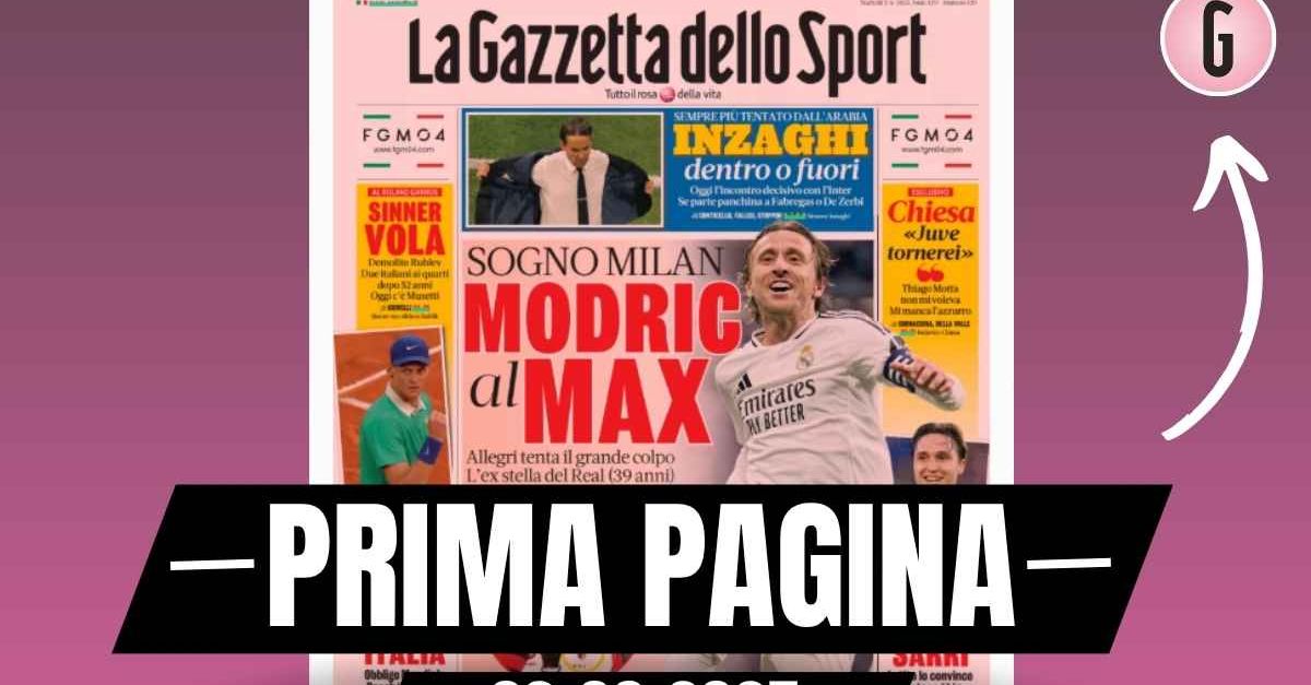 prima pagina gazzetta dello sport milan allegri tenta il grande colpo modric