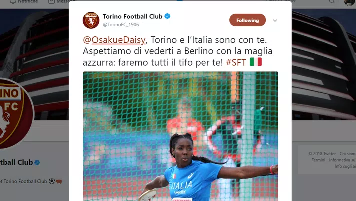 Daisy Osakue, la solidarietà del Toro: “Faremo il tifo per te” - immagine 1