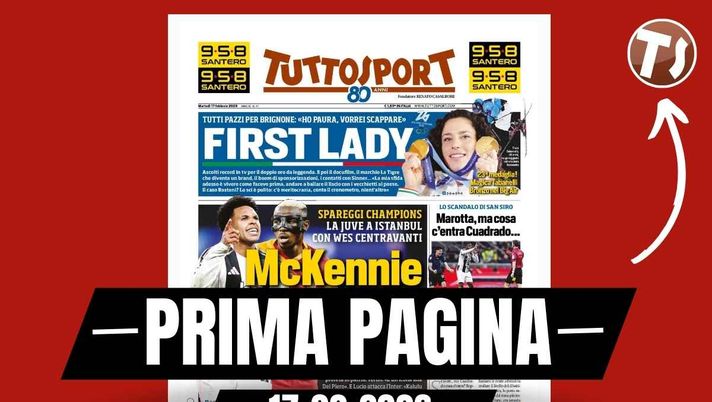 Tuttosport, la prima pagina di oggi, martedì 17 febbraio 2026 Prima pagina Tuttosport: 'Spareggi Champions: Juventus a Istanbul con McKennie centravanti'