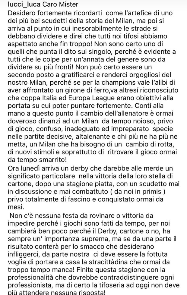 Il capo della Curva a Pioli: “Nel derby dobbiamo avere una fottuta voglia di…”- immagine 2