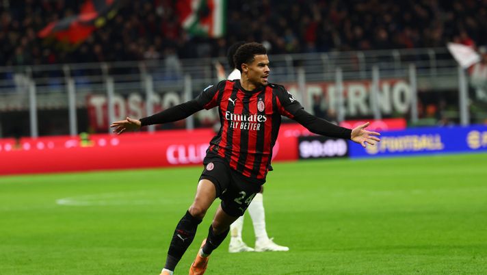 MILAN, ITALY - OCTOBER 24: Zachary Athekame of AC Milan celebrates after scoring his team's second goal during the Serie A match between AC Milan and Pisa SC at Giuseppe Meazza Stadium on October 24, 2025 in Milan, Italy. (Photo by Giuseppe Cottini/AC Milan via Getty Images) Milan-Pisa, Athekame: “Sono scontento per il risultato. Volevamo vincere” - immagine 1
