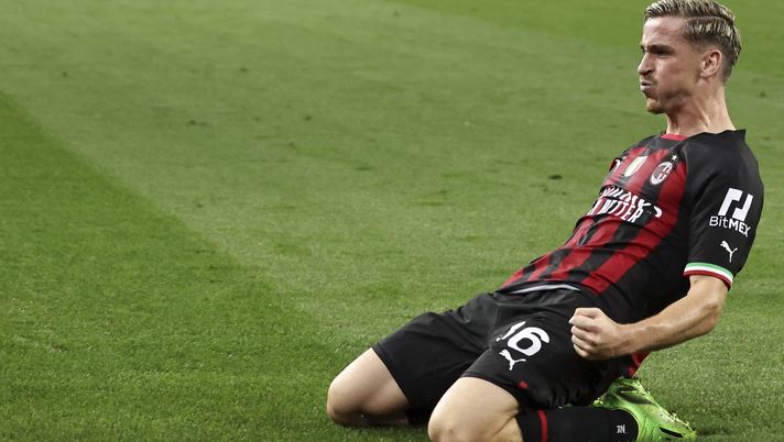 SALZBURG, AUSTRIA - SEPTEMBER 06: Alexis Saelemaekers of AC Milan celebrates after scoring the his team's first goal during the UEFA Champions League group E match between FC Salzburg and AC Milan at Football Arena Salzburg on September 06, 2022 in Salzburg, Austria. (Photo by Giuseppe Cottini/AC Milan via Getty Images) Bologna Lazio