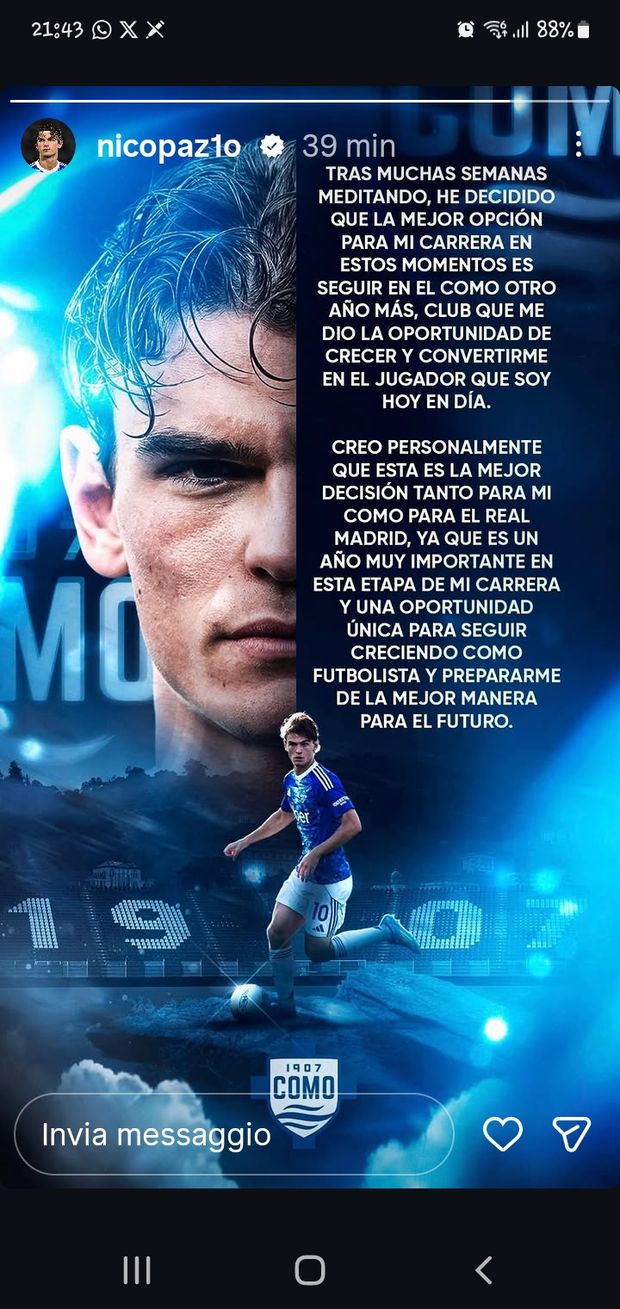 Nico Paz: “Restare al Como è l’opzione migliore per la mia carriera. Quest’anno…”- immagine 4