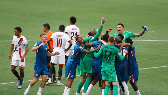 Il Chelsea festeggia al triplice fischio della finale del Mondiale per Club FIFA. (Fonte: account X del Chelsea) chelsea psg