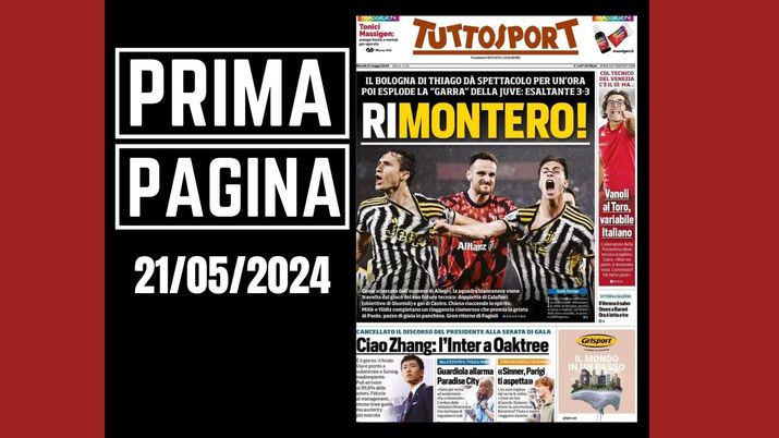 Tuttosport, la prima pagina di oggi, martedì 21 maggio 2024 Tuttosport