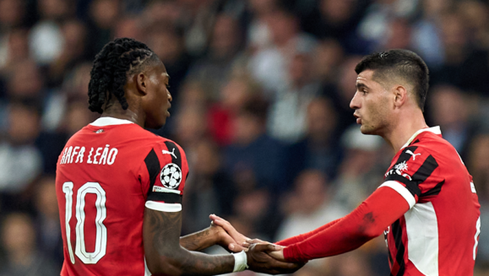 esultanza gol Álvaro Morata AC Milan Real Madrid-Milan 1-3 Champions League 2024-2025 qui con Leao