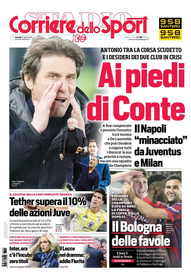 Il Corriere dello Sport, la prima pagina di oggi, venerdì 25 aprile 2025 Il Corriere dello Sport