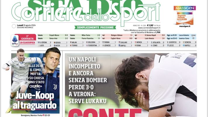 PRIMA PAGINA CORRIERE DELLO SPORT OGGI: “Napoli incompleto e senza bomber” - immagine 1