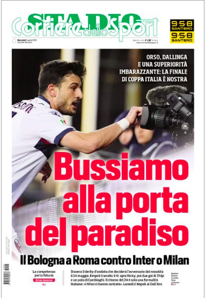 Il Bologna prenota un posto a Roma: le aperture dei giornali- immagine 2