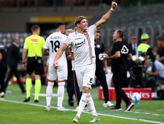 Baschirotto in gol contro il Milan. (Photo by Marco Luzzani/Getty Images)