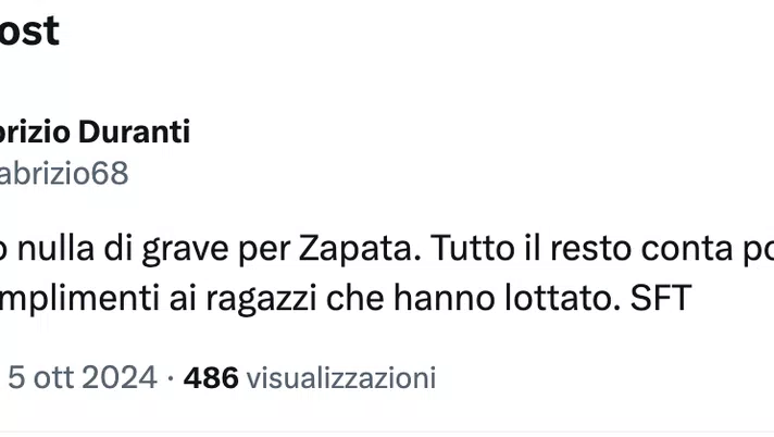 Inter-Torino 3-2, le reazioni social: “Speriamo per Zapata. Il resto conta poco” - immagine 1