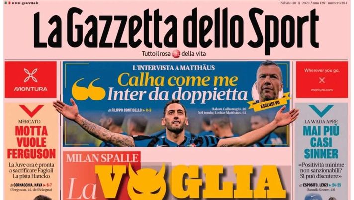 PRIMA PAGINA GAZZETTA DELLO SPORT OGGI: “Inzaghi al rinnovo, ci metto la firma”