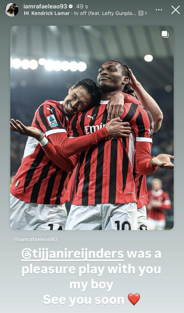 Milan, Leao saluta Reijnders. Sui social: “È stato un piacere giocare con te”- immagine 2