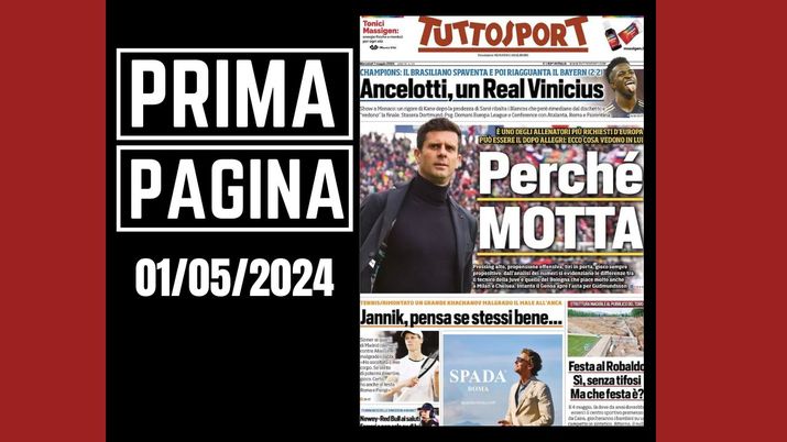 Tuttosport, la prima pagina di oggi, mercoledì 1° maggio 2024 Tuttosport