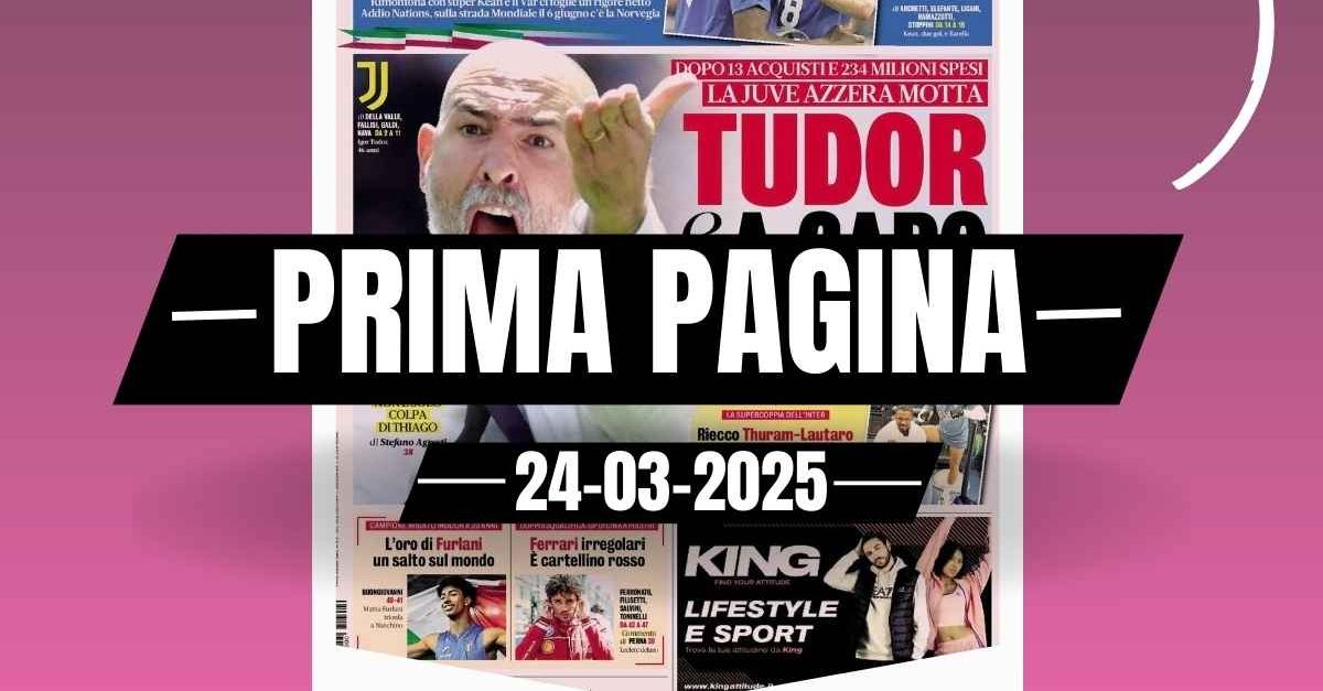 Prima pagina Gazzetta dello Sport: “La Juve azzera Motta: ecco Tudor”