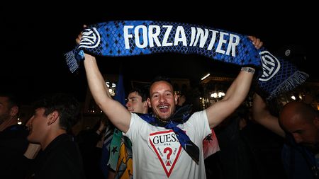 MILAN, ITALY - MAY 16: Fans celebrate FC Internazionale's team victory after the UEFA Champions League semi-final return match between FC Internazionale and AC Milan at Stadio Giuseppe Meazza on May 16, 2023 in Milan, Italy. (Photo by FC Internazionale/Inter via Getty Images)