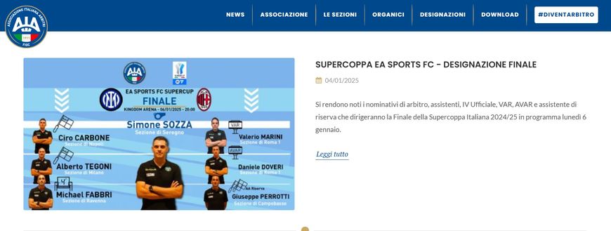 La nota apparso sul sito dell'AIA Finale Supercoppa, Inter-Milan sarà diretta da Simone Sozza- immagine 2