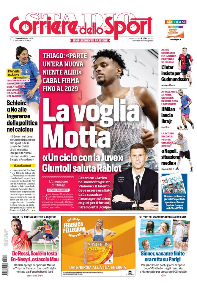 Prima Pagina Corriere dello Sport 19 luglio