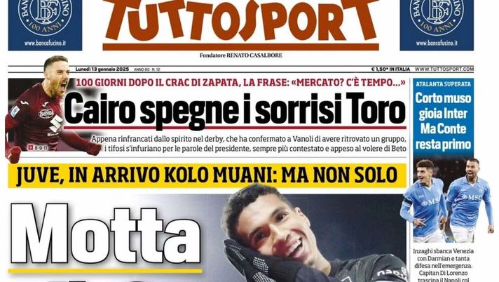 PRIMA PAGINA TUTTOSPORT OGGI: “Corto muso, gioia Inter ma Conte resta primo” prima pagina tuttosport oggi