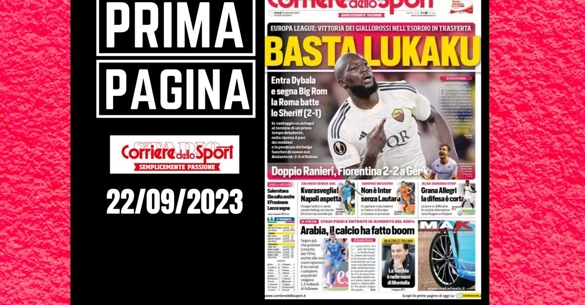 Prima pagina Corriere dello Sport: “Basta Lukaku”