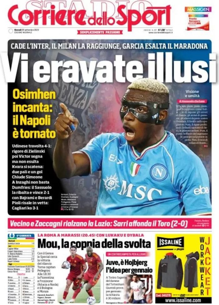 La prima pagina de Il Corriere dello Sport 28-09-2023