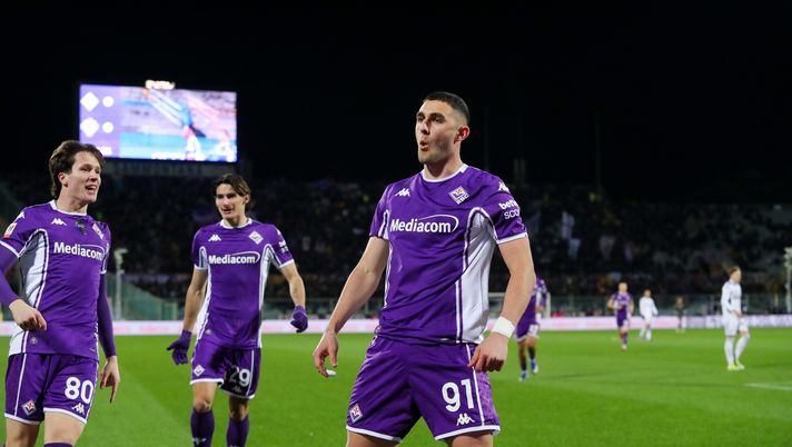 GERMOGLI PH: 27 GENNAIO 2026 FIRENZE STADIO ARTEMIO FRANCHI COPPA ITALIA FIORENTINA VS COMO NELLA FOTO PICCOLI GOL ESULTANZA Piccoli