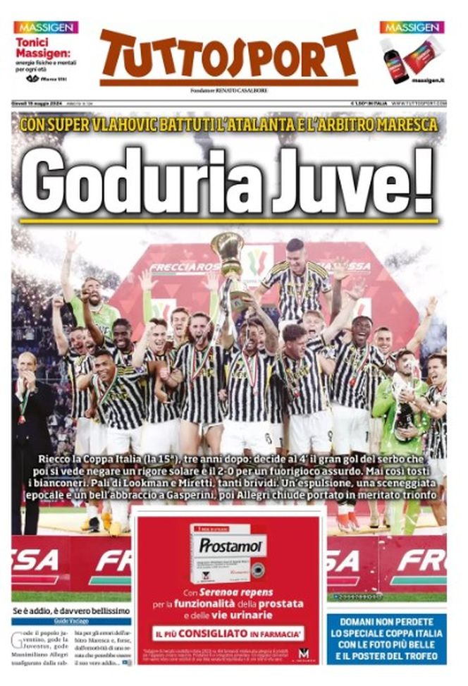 EDICOLA / TS: Goduria Juve, con super Vlahovic battuti Atalanta e Maresca - immagine 1