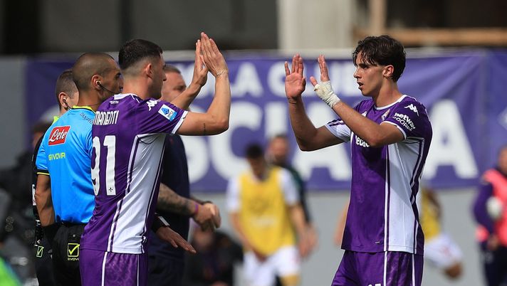 FLORENCE, ITALY - MAY 10: Roberto Piccoli and Riccardo Braschi of ACF Fiorentina reacts during the Serie A match between ACF Fiorentina and Genoa CFC at Artemio Franchi on May 10, 2026 in Florence, Italy. (Photo by Gabriele Maltinti/Getty Images) L’Avellino mette nel mirino due giovani viola: ipotesi prestito in Serie B - immagine 1