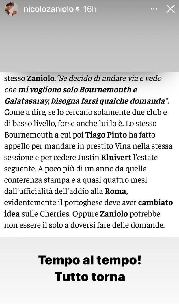 Tiago Pinto al Bournemonth, Nicolò Zaniolo non perdona: la frecciata sui social è virale- immagine 3
