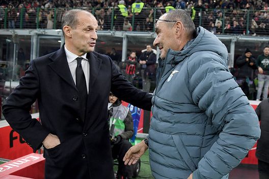 Milano, Italia - 29 novembre 2026: Massimiliano Allegri e Maurizio Sarri prima della partita di Serie A tra Milan e Lazio. (Foto di Marco Rosi - SS Lazio/Getty Images) Lazio-Milan è Sarri contro Allegri: i precedenti tra i due tecnici- immagine 2